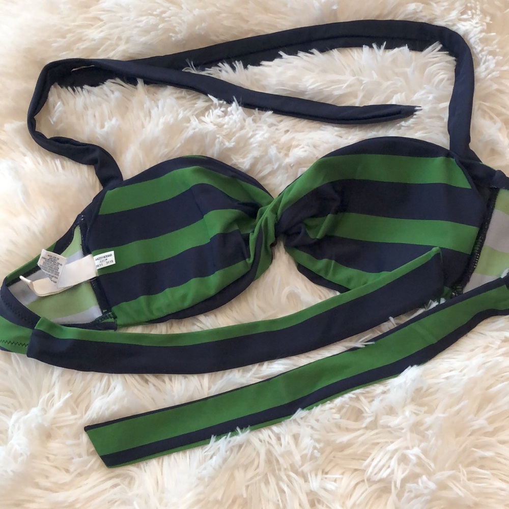 American Eagle Blue Green Stripe Twist Front Halter Top Swim Bikini Size Small - Picture 13 of 14